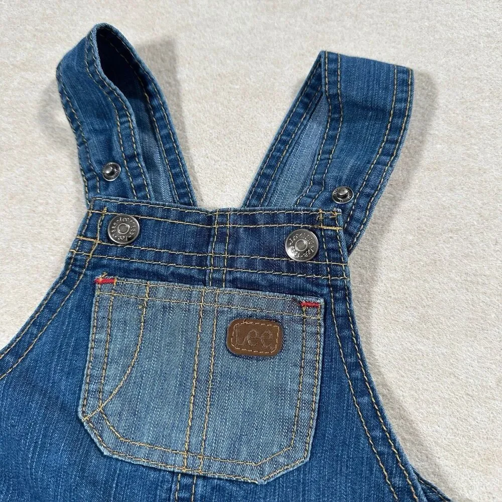 Lee Shortall Overalls Size 18 Months Blue Denim Patchwork Snap Crotch Adjustable